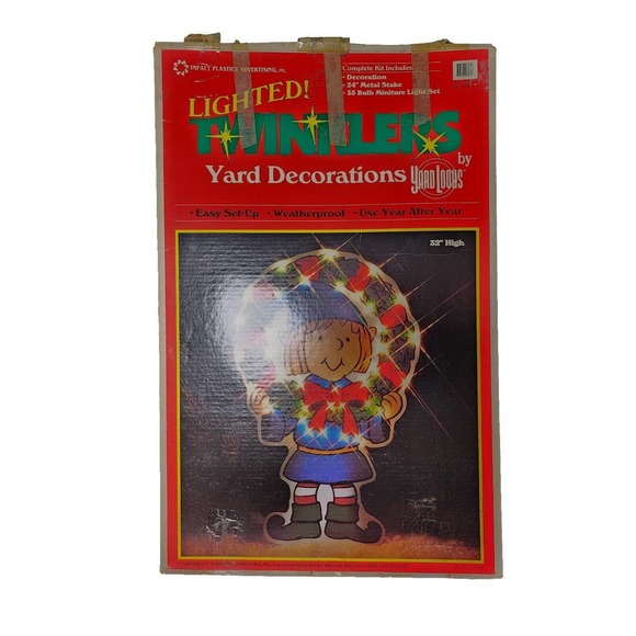 Impact Plastics Elf & Wreath Lighted Twinklers Vintage 1993 Yard 32" Christmas - Picture 1 of 5